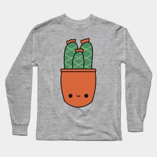 Cute Kawaii Cactus In Orange Pot Long Sleeve T-Shirt